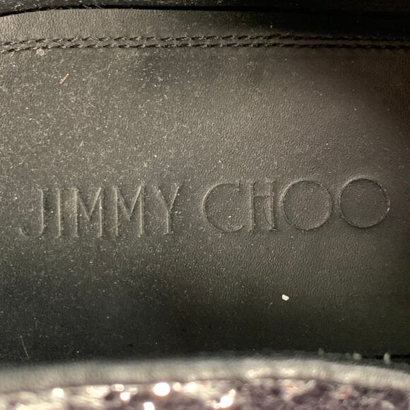 JIMMY CHOO Size 11 Velvet Glitter Devore Sloan Black Silver Slip On Loafers main image 7